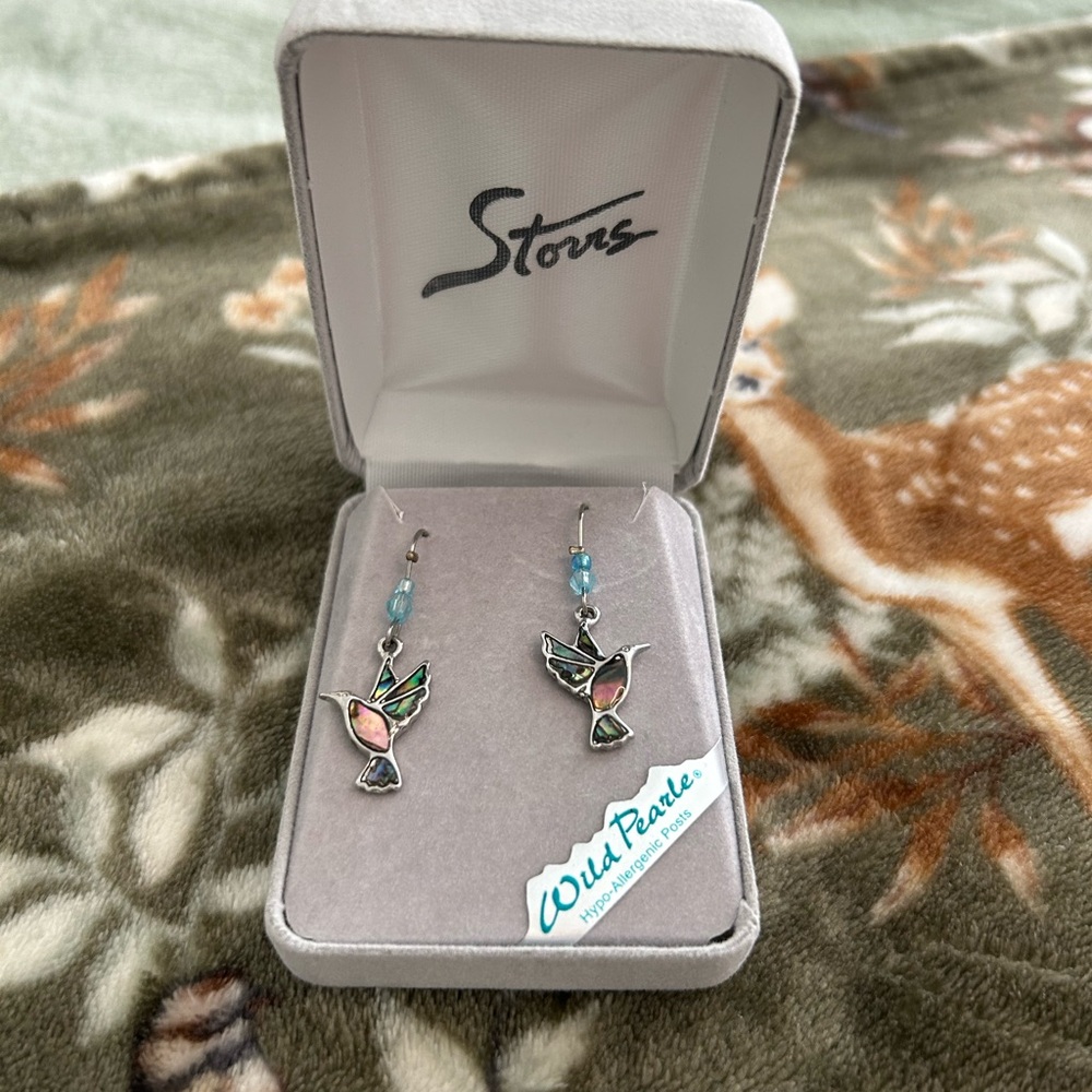 Wild Pearl Hummingbird Earrings with Pink and Blue Details